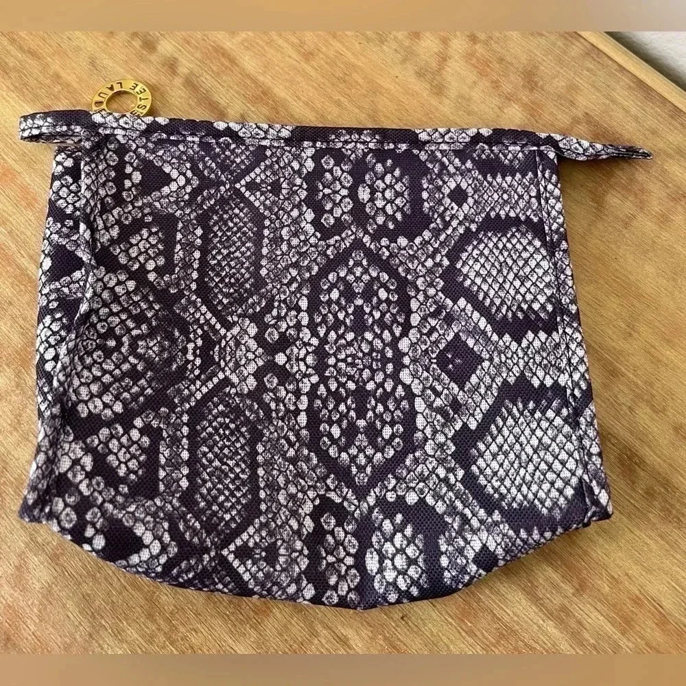 Estee Lauder Cosmetic Makeup Bag Zipper Pouch Travel Purple Snakeskin.
